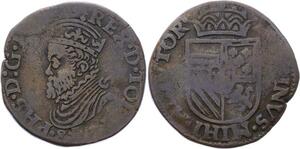 O2217 Rare ! Netherlands Espagnols Philippe II Spain Liard 1582 Tournai