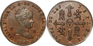 O2268 Spain !! Scarce 8 Maravedís Isabel II 1847 Segovia PCGS AU58 AU