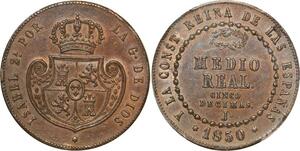 O2272 Scarce !! Spain Medio real 1/2 Isabel 1850 Jubia PCGS MS62 ->M offer