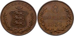 O2610 Very Rare !! Guernsey 8 Doubles 1834 UNC !! ->Make offer