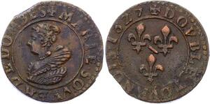 O2911 Rare ! Dombes Double Tournois Marie de Montpensier 1627 Trévoux SUP !!