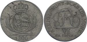 O3070 Germany Wurttemberg 6 Kreuzer Friedrich I 1806 KM# 493 Silver
