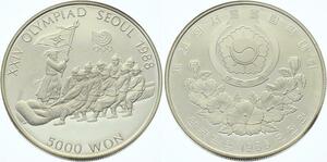 O4320 South Korea 5000 Won 1986 Seoul Olympics 1988 Proof Silver ->Make offer