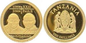 O4980 Tanzania 1500 Shillings Pope John XXIII John Paul II 2014 Or BE PF Proof