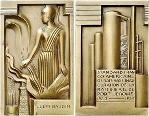 O5047 Very rare Medal ART DECO USA Port-Jérôme Oil Refinery Gustave Miklos