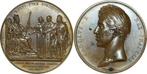 O5513 Rare Medaille Intronisation Charles X Depaulis 1824 Baron Desnoyers SPL