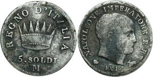 O8002 Italian States 5 Soldi Napoleon 1814 M Milan Silver ->M offer