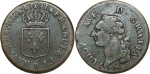 O8380 France Sol Louis XVI 1791 B Rouen 2me sem ->Make offer