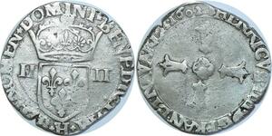 O8540 Rare France 1/4 écu cRoix Henri IV 1602 H La Rochelle Argent ->Make offer