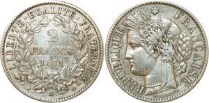 O8662 France 2 Francs Cérès 1871 A Paris Argent ->Make offer