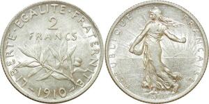O8680 France 2 France Semeuse 1910 Argent SUP ->Make offer