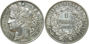 O8791 France 1 Franc Cérès 1887 A Paris Argent SUP ++++ ->Make offer
