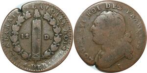 O9080 Très Rare France 12 Deniers Louis XVI François ! ! An 4 ! ! 1793 L Bayonne
