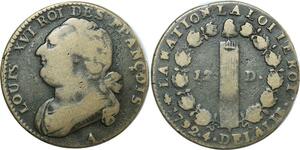 O9100 France Constitution 12 Deniers Louis XVI François An 4 1792 A Paris