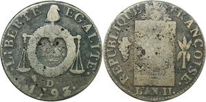 O9130 France Convention Un Sol aux balances Louis XVI Françoise An II 1793 D. Dijon ->M offre