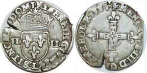O9620 Rare France 1/4 Ecu Henri III 1587 Bayonne Argent ->Make offer