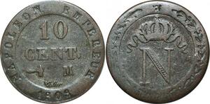 O9830 France 10 Centimes Napoléon I 1808 M Toulouse TTB+ ->Make offer