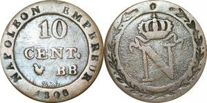 O9850 France Faux 10 Centimes Napoléon I 1808 BB Strasbourg ->Make offer