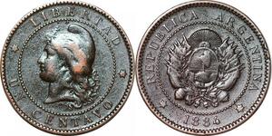 O9880 Argentina Un Centavo Capped Liberty Head 1884 -> Make offer