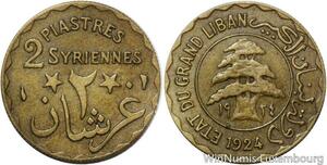 O9891 Lebanon Grand Liban 2 Piastres Syriennes 1924 -&gt; Make offer