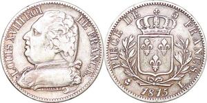 O9920 Rare 5 Francs Louis XVIII 1815 L Bayonne Argent Silver -> Make offer