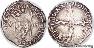 S4159 Rare France 1/8 Ecu à la croix de face 1609 9 Rennes Silver