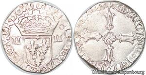 S4160 Rare France 1/4 d'écu Henri III 1603 croix de face Silver SUP ! - Faire Offre