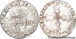 S4161 Rare France 1/8 d'écu à la croix de face Henri IV 1608 L Bayonne Silver