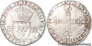 S4163 Rare France 1/4 écu Croix de face Henri III 1584 L Bayonne Silver - Faire Offre