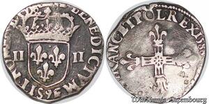 S4165 Rare France 1/4 écu Croix de face Henri III 1588 9 Rennes Silver - Faire Offre