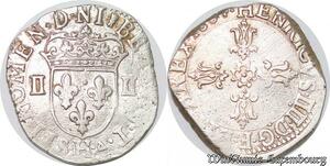 S4166 Rare France 1/4 écu Croix feuillue Henri IV Le Grand 1604 H La Rochelle Silver