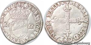 S4168 Rare France 1/4 écu Croix de face Henri III 1588 L Bayonne Silver - Faire Offre