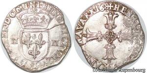 S4171 Rare France 1/4 écu Croix feuillue de face Henri IV 1608 L Bayonne Silver SUP !