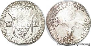 S4173 Rare France 1/4 Ecu Croix feuillue face Henri IV Le Grand 1608 9 Rennes Silver