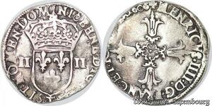 S4174 Rare France 1/4 Ecu Croix feuillue face Henri IV Le Grand 1606 T Nantes Silver
