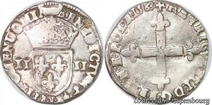 S4175 Rare France 1/4 Ecu Croix feuillue face Henri IV 1588 L Bayonne Silver Surplus