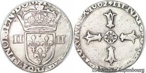 S4179 Rare France 1/4 écu Croix feuillue de face Henri IV 1602 H La Rochelle Silver