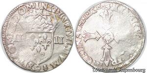 S4182 Rare France 1/4 Ecu Croix feuillue face Henri IV Le Grand 1604 9 Rennes Silver