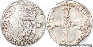 S4190 Rare France 1/8 d'écu Henri III croix de face 9 Rennes Silver - Faire Offre