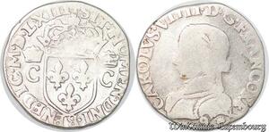 S4192 Rare France Demi Teston Henri III nom Charles IX 2e type 1563 9 Rennes Silver