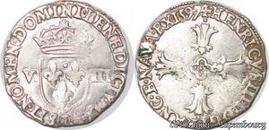 S4193 Rare France 1/8 écu à la croix feuillue Henri IV 1957/6 T Nantes Silver