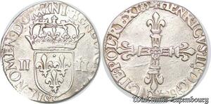 S4195 Rare France 1/4 écu Faute Henri III croix de face 1854 9 Rennes Silver SUP