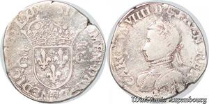 S4203 Rare France Teston 2e type Charles IX point 18e au revers 1569 A Paris Silver