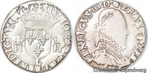 S4216 Rare France 1/2 Teston 3e type Henri 3 Buste col plat lauré barbu 1576 L Bayonne