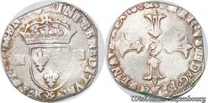 S4218 Rare France 1/4 Ecu Henri IV Le Grand croix feuillue de face 1606 K Bordeaux