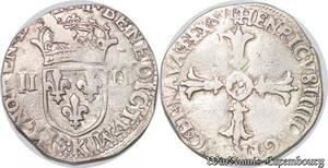 S4219 Rare France 1/4 Ecu Henri IV Le Grand croix feuillue de face K Bordeaux