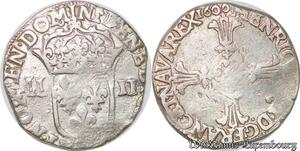 S4220 Rare France 1/4 écu Henri IV Le Grand croix feuillue de face 1600 Silver