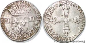 S4224 Rare France 1/4 Ecu Henri III Croix Fleurdelysée 1580 9 Rennes Frappe Médaille