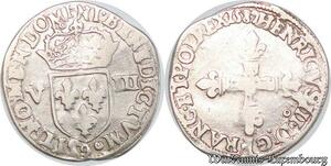 S4233 Rare France 1/8 Ecu Croix De Face Henri III 1587 9 Rennes Silver