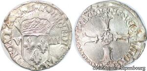 S4241 Rare France 1/8 Ecu Croix Feuillue Henri IV 1601 T Nantes Silver SUP >M offer